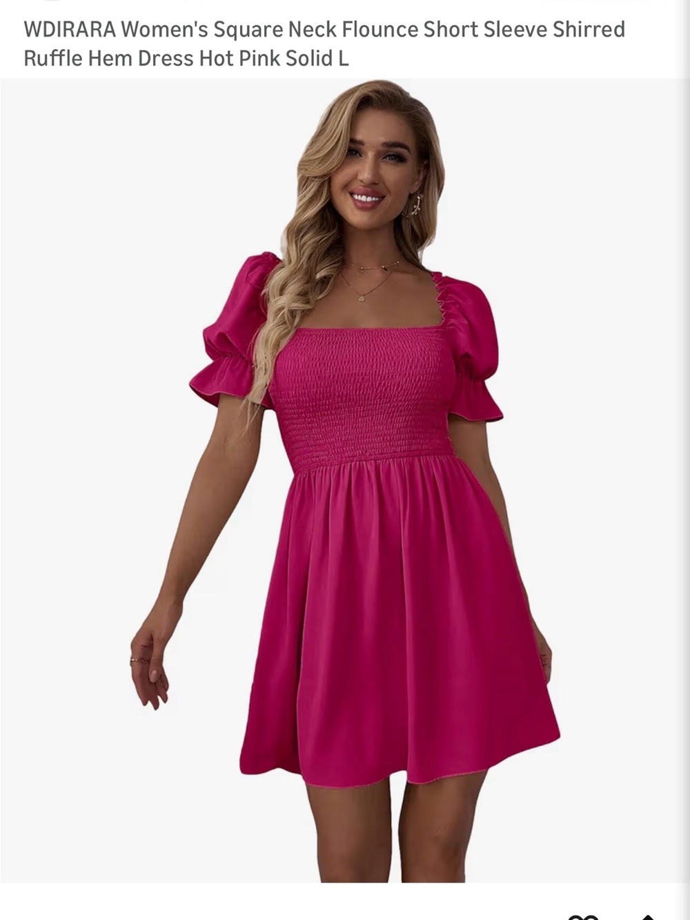 WDIRARA Hot Pink Smocked Square Neck Mini Dress